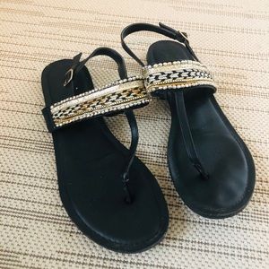 Strappy beaded flip flops